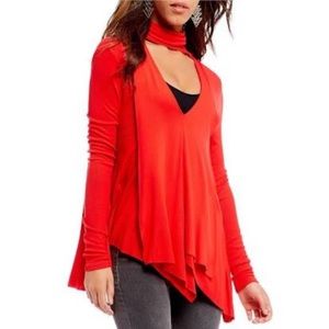 NWT Free People Brilliant Red Choker Tunic